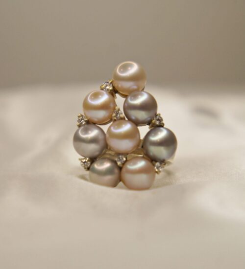 Mixed Colour Pearl and Cubic Zirconia Ring