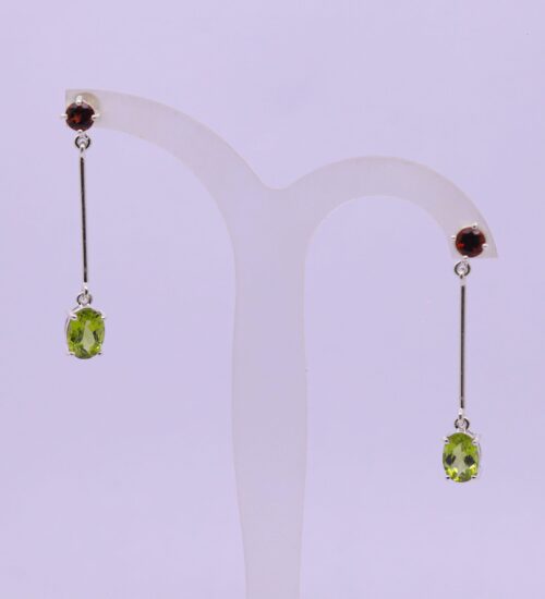 Garnet & peridot stud drop earrings