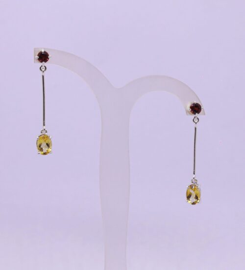 Garnet and Citrine Stud Drop Earrings