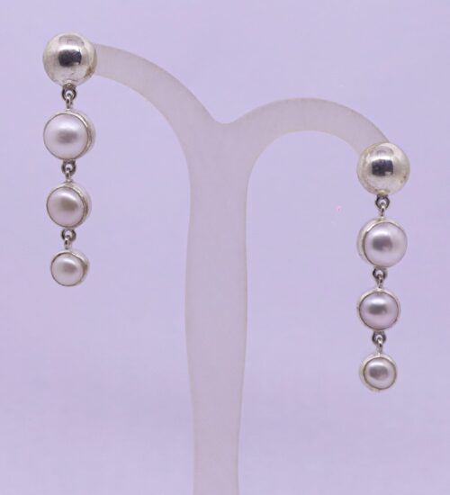 White Pearl Dot Triple Drop Earring