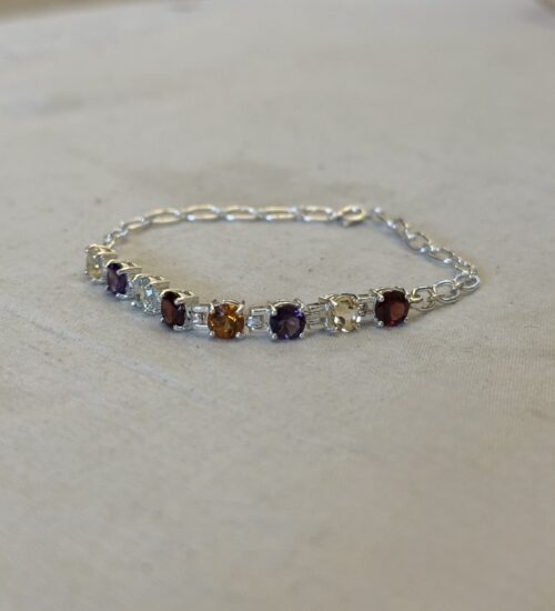 Multi Colour Stone - Chain Link Bracelet